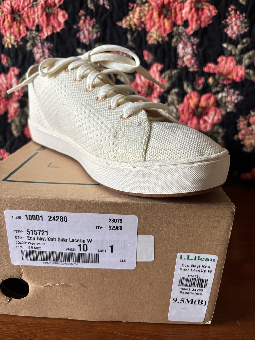 L.L. Bean Eco Bay Paperwhite Knit Lace-Up Sneaker - New in Box
